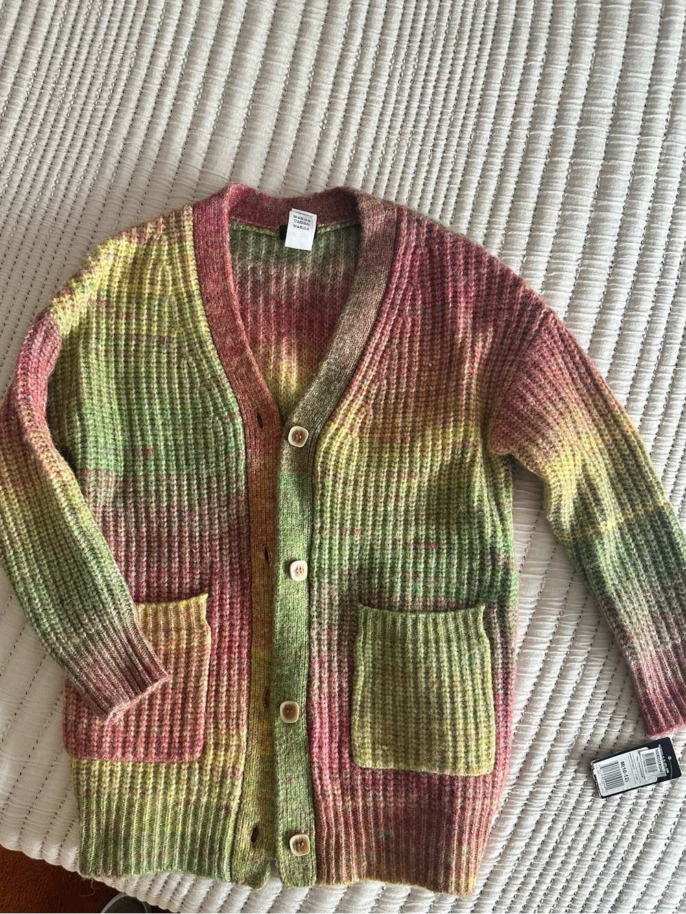 KIDS Multicolor Ribbed Knit V-Neck Cardigan Sweater size 10/12 TAGS ON $40